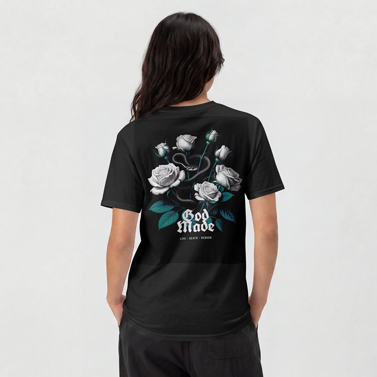Camiseta God Mode Unisex – Serpiente y Rosas