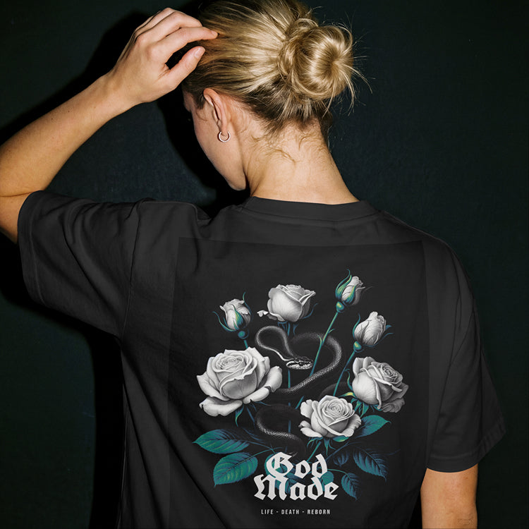 Camiseta God Mode Unisex – Serpiente y Rosas