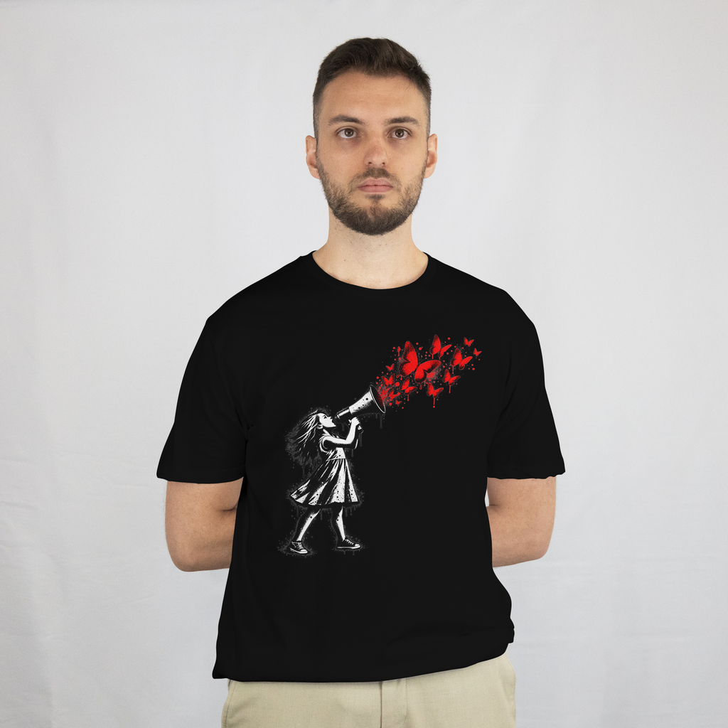 Camiseta Niña y Mariposas negra
