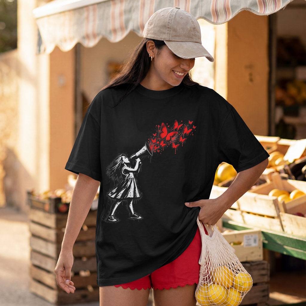 Camiseta Niña y Mariposas negra